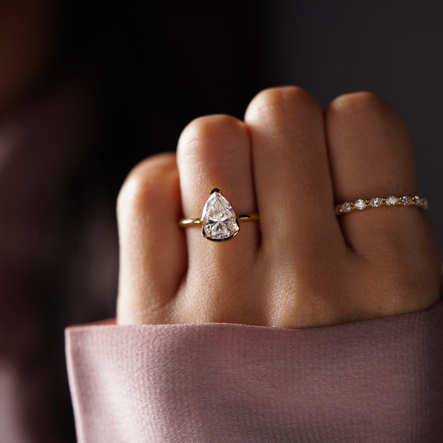 Pear Cut Half Bezel Lab-Grown Diamond Engagement Ring