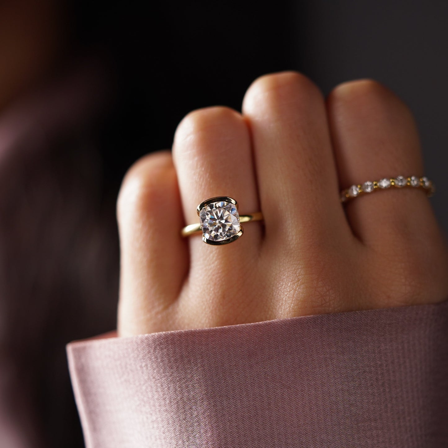 Cushion Cut Half Bezel Lab-Grown Diamond Engagement Ring