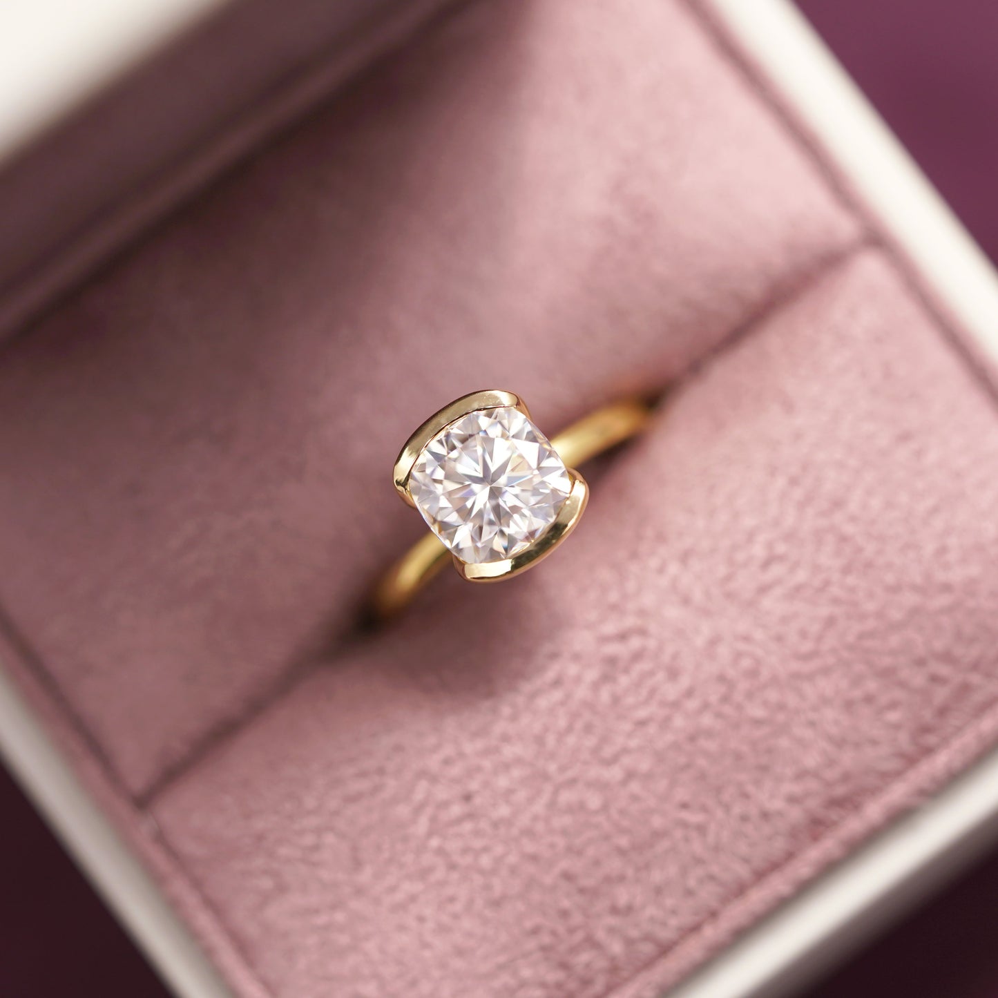 Cushion Cut Half Bezel Lab-Grown Diamond Engagement Ring