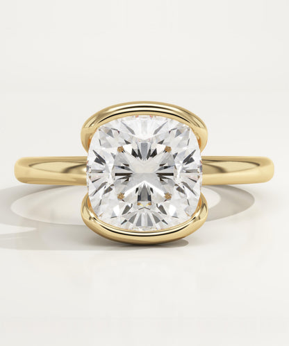 Cushion Cut Half Bezel Lab-Grown Diamond Engagement Ring