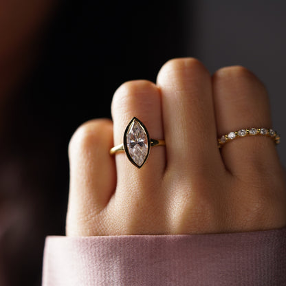 Marquise Cut Bezel Lab-Grown Diamond Engagement Ring
