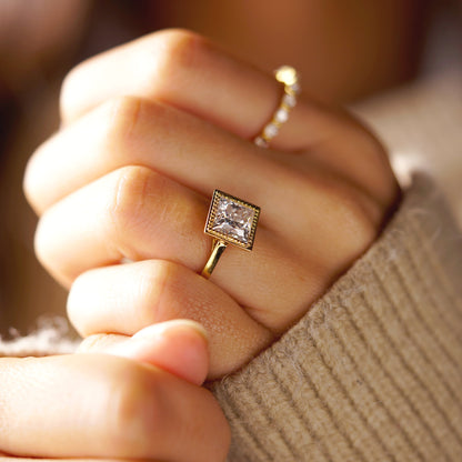 Princess Cut Bezel Lab-Grown Diamond Engagement Ring
