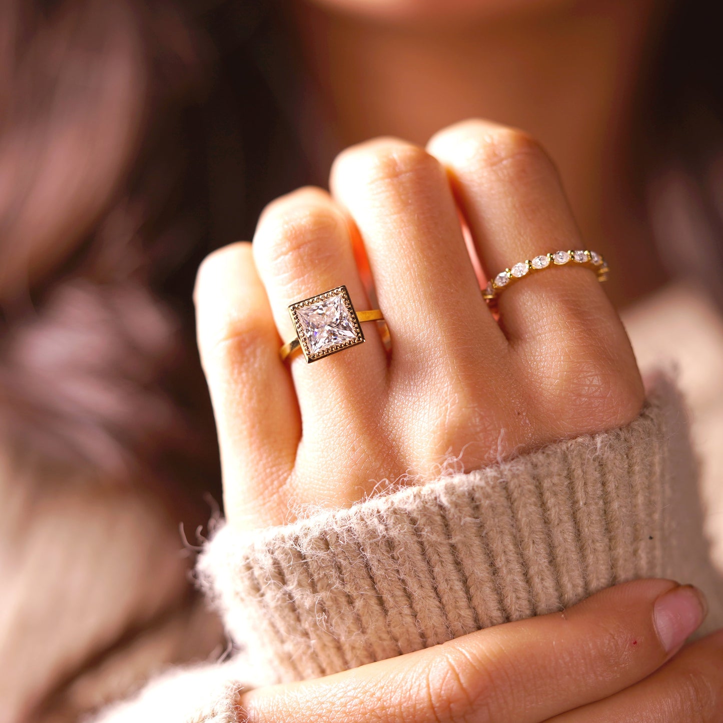 Princess Cut Bezel Lab-Grown Diamond Engagement Ring