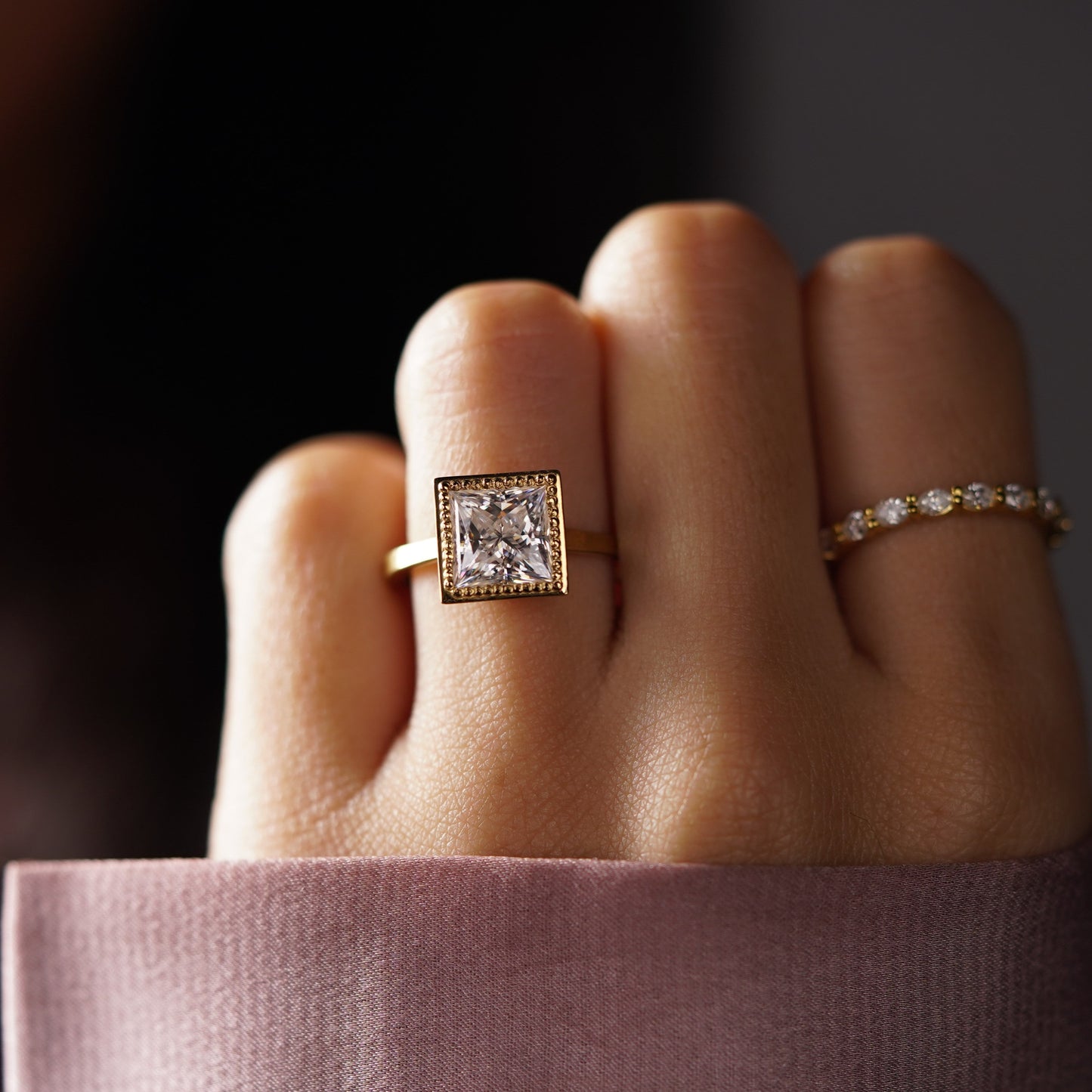Princess Cut Bezel Lab-Grown Diamond Engagement Ring