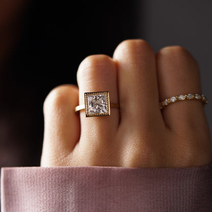 Princess Cut Bezel Lab-Grown Diamond Engagement Ring