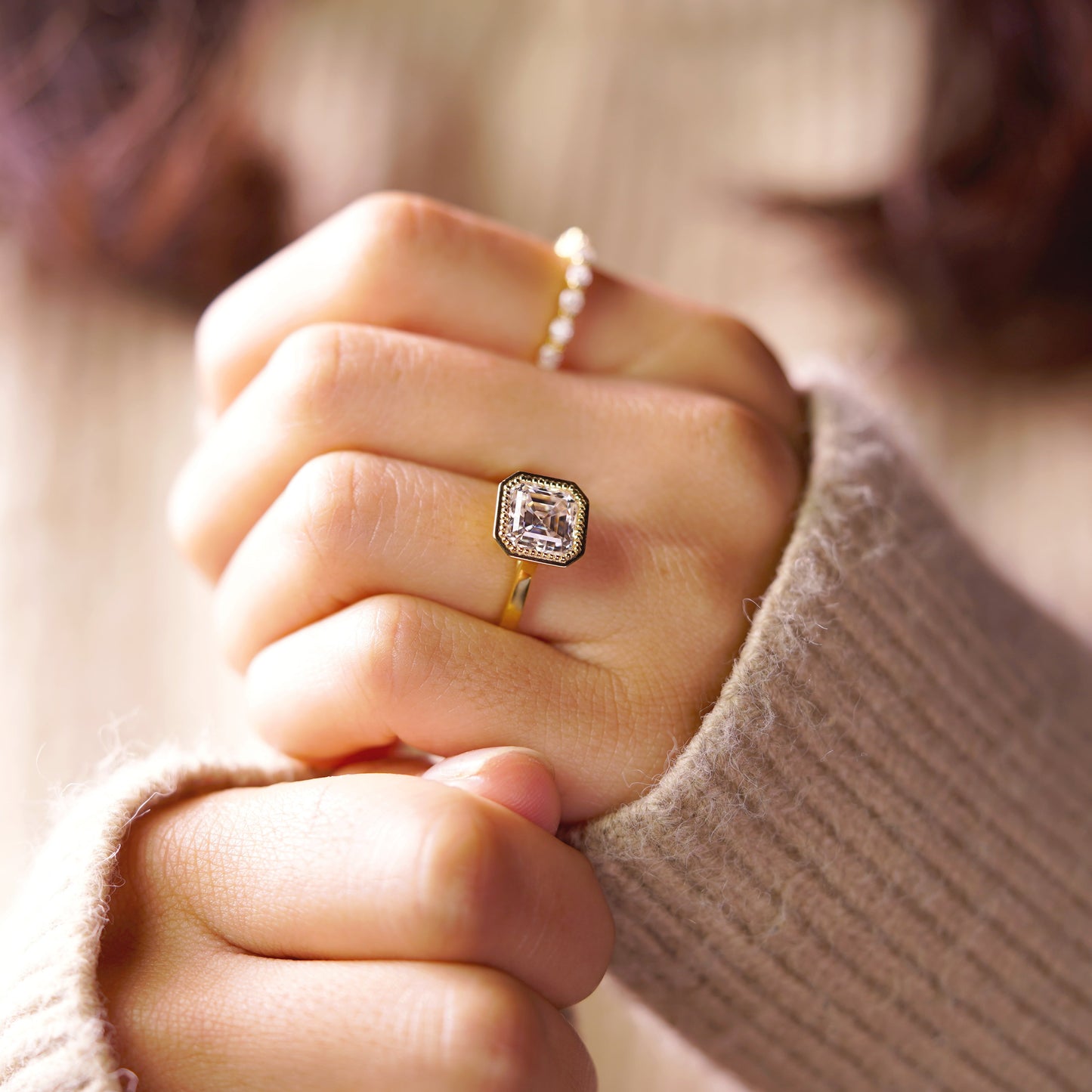 Asscher Cut Bezel Lab-Grown Diamond Engagement Ring