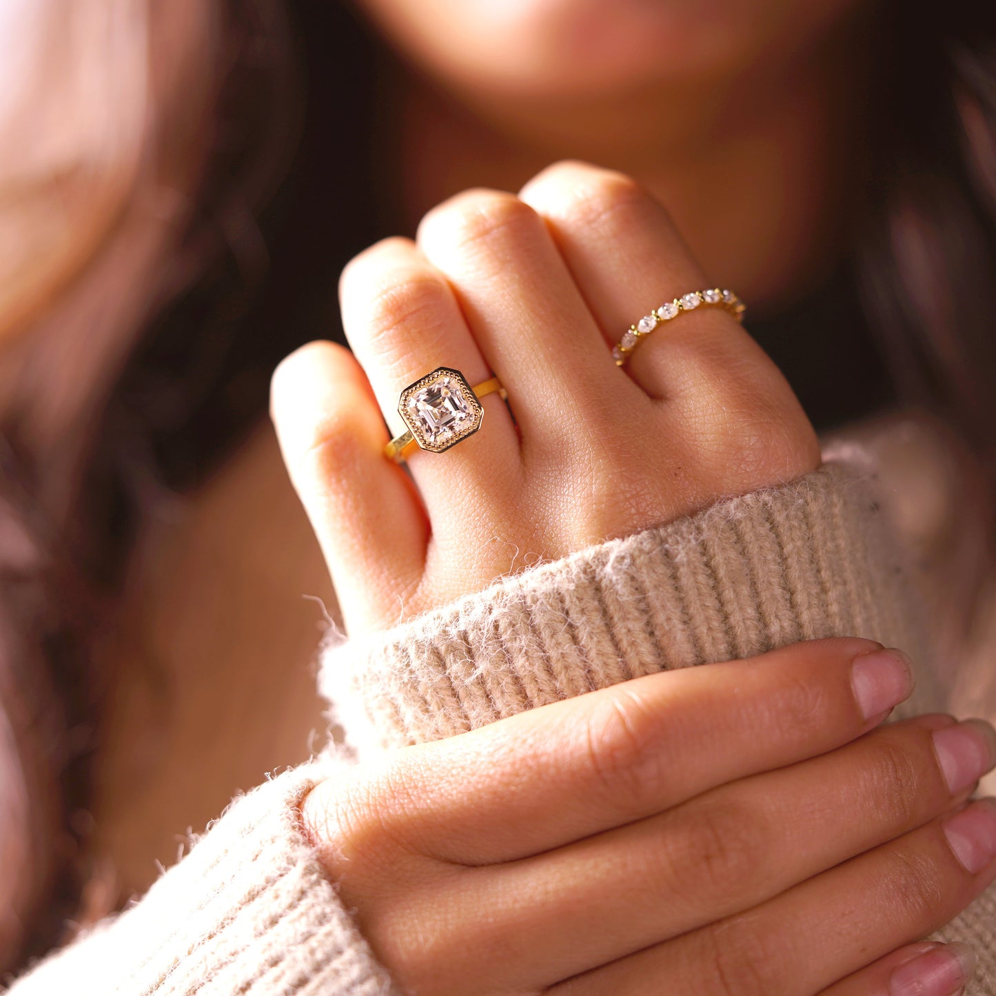 Asscher Cut Bezel Lab-Grown Diamond Engagement Ring