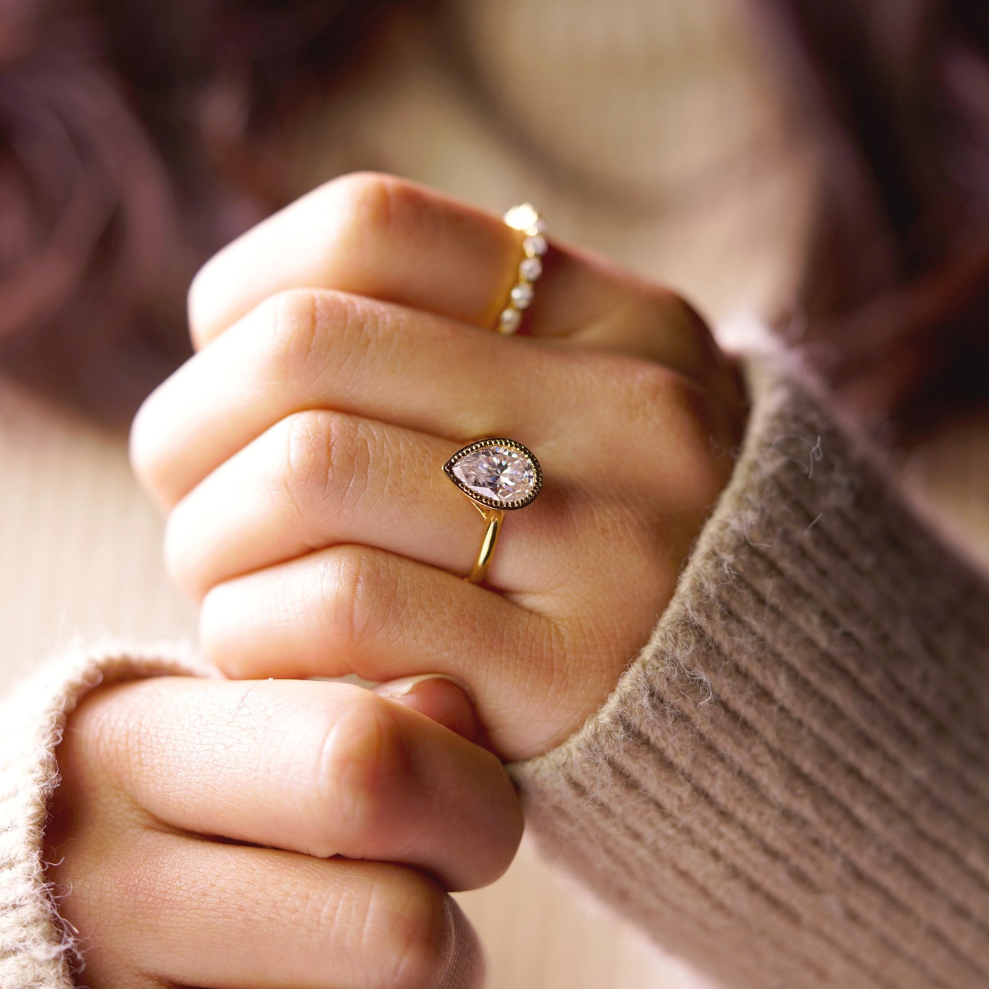 Pear Cut Bezel Lab-Grown Diamond Engagement Ring