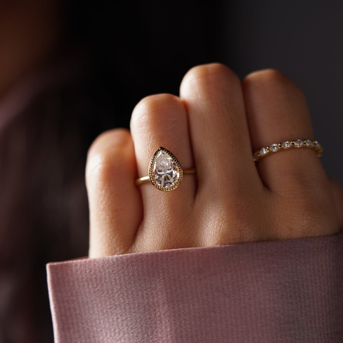 Pear Cut Bezel Lab-Grown Diamond Engagement Ring