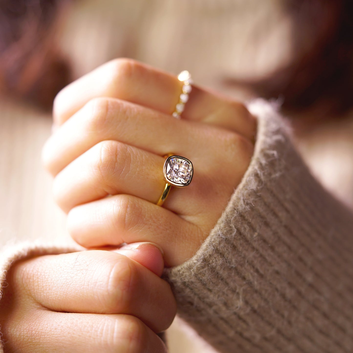 Cushion Cut Bezel Lab-Grown Diamond Engagement Ring