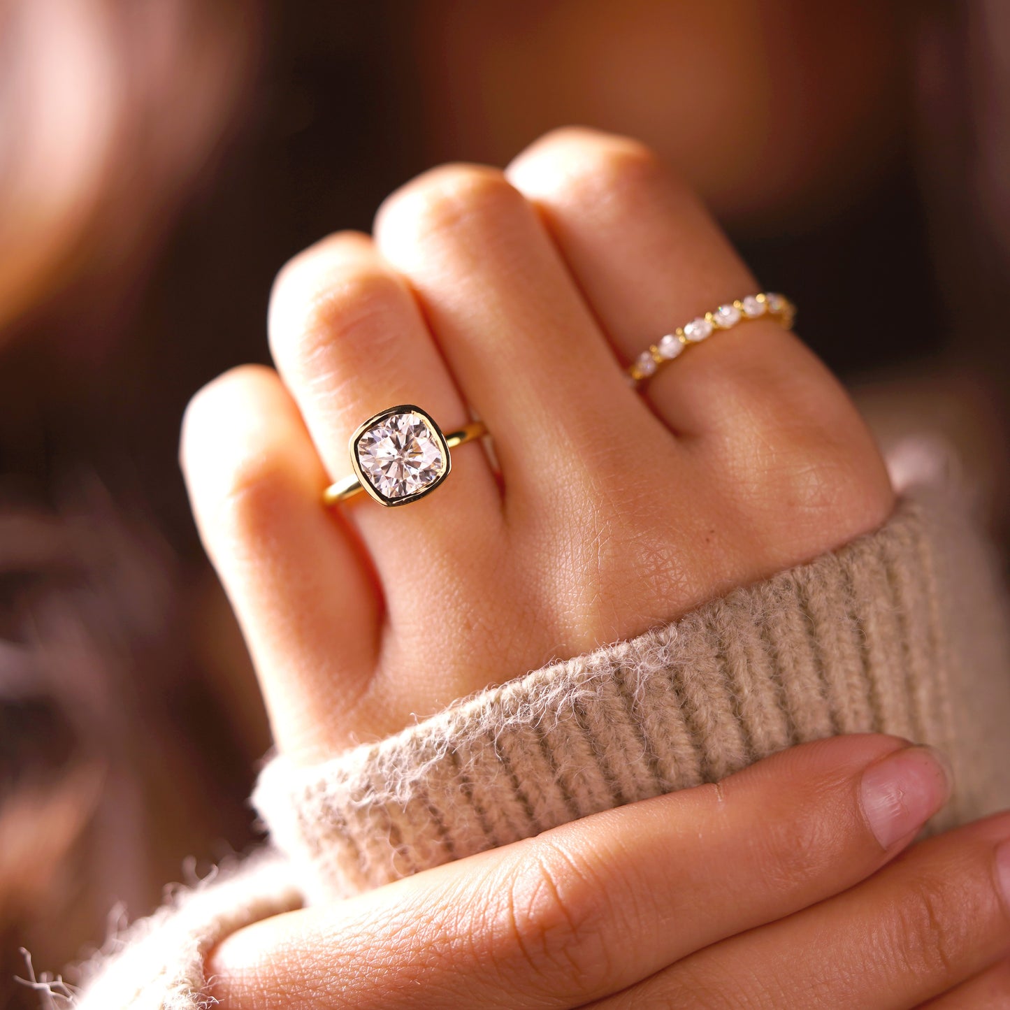 Cushion Cut Bezel Lab-Grown Diamond Engagement Ring