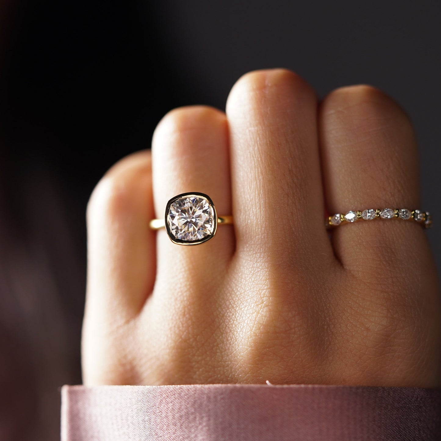 Cushion Cut Bezel Lab-Grown Diamond Engagement Ring