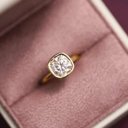 Cushion Cut Bezel Lab-Grown Diamond Engagement Ring