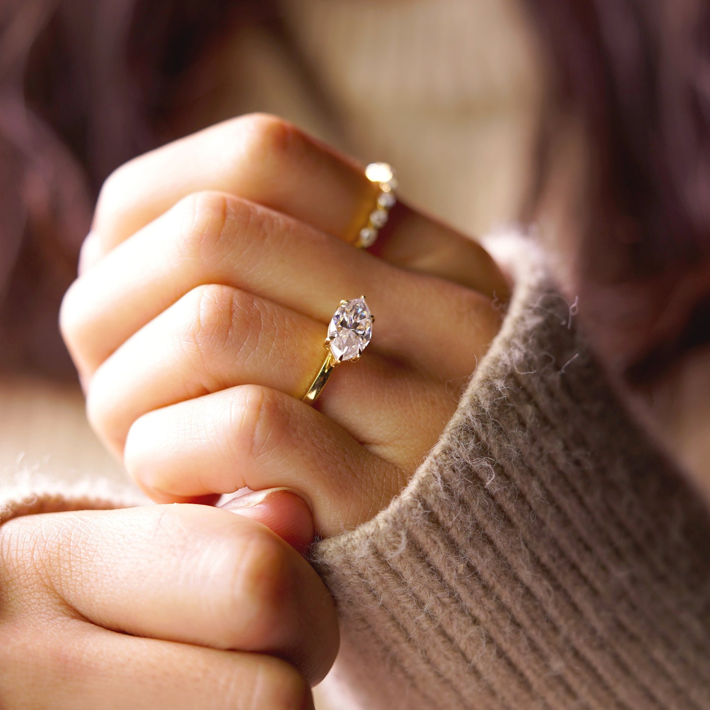East West Marquise Cut Solitaire Lab-Grown Diamond Engagement Ring