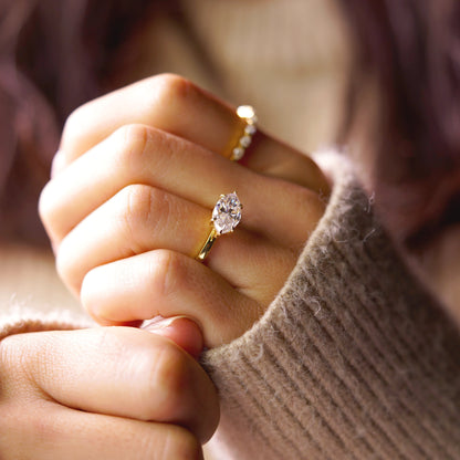 East West Marquise Cut Solitaire Lab-Grown Diamond Engagement Ring
