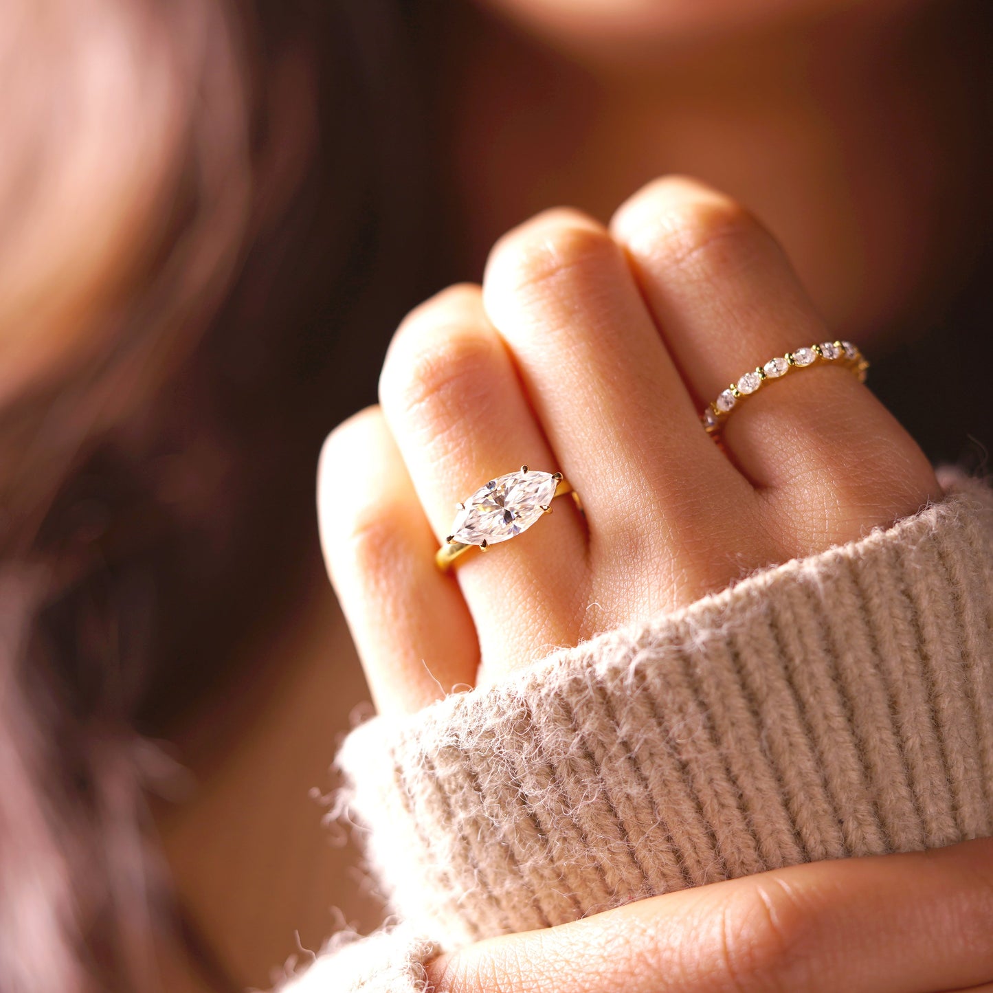 East West Marquise Cut Solitaire Lab-Grown Diamond Engagement Ring