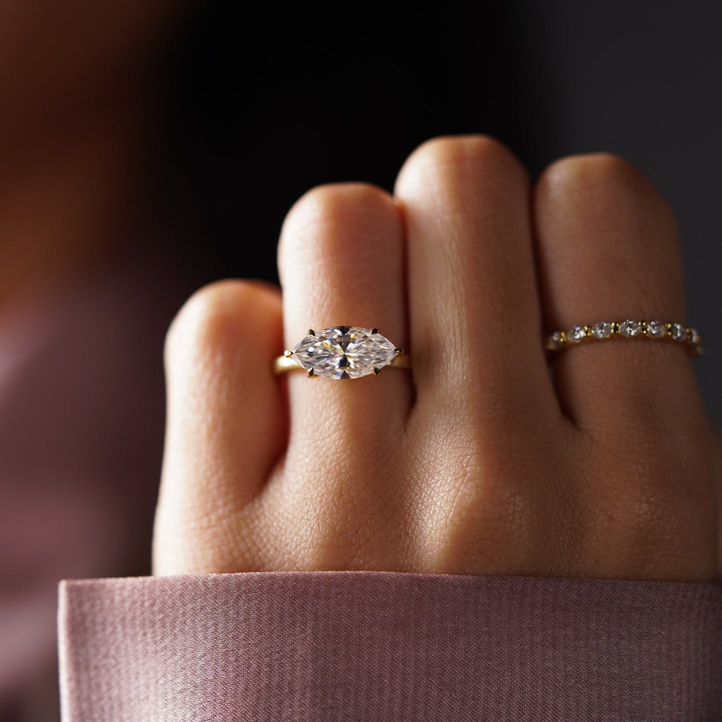 East West Marquise Cut Solitaire Lab-Grown Diamond Engagement Ring