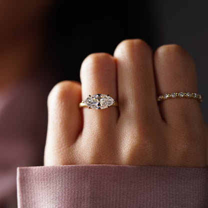 East West Marquise Cut Solitaire Lab-Grown Diamond Engagement Ring