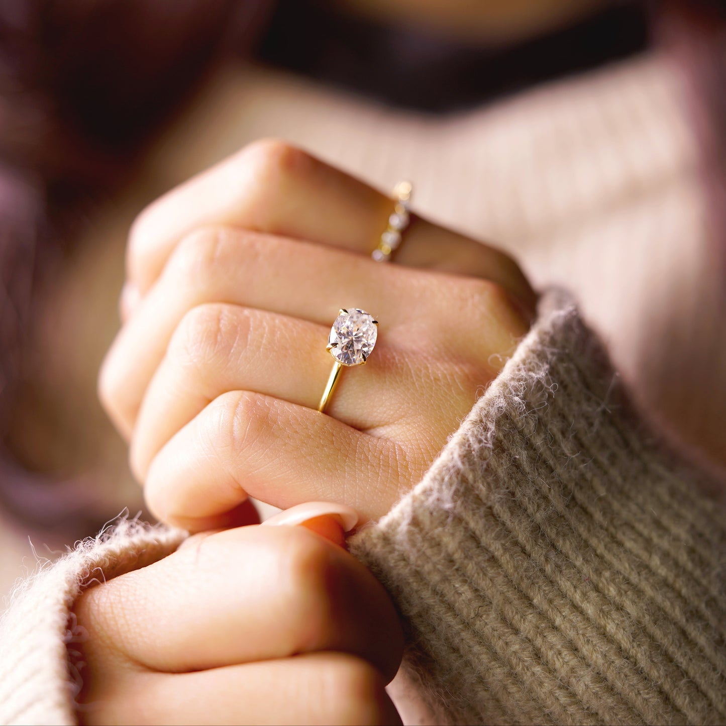 East West Oval Cut Solitaire Lab-Grown Diamond Engagement Ring