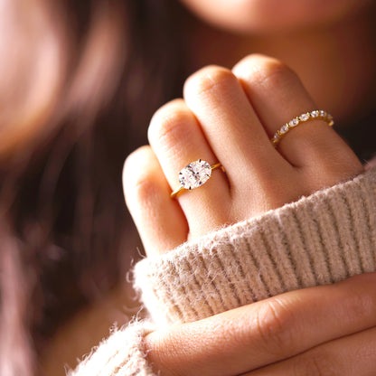 East West Oval Cut Solitaire Lab-Grown Diamond Engagement Ring