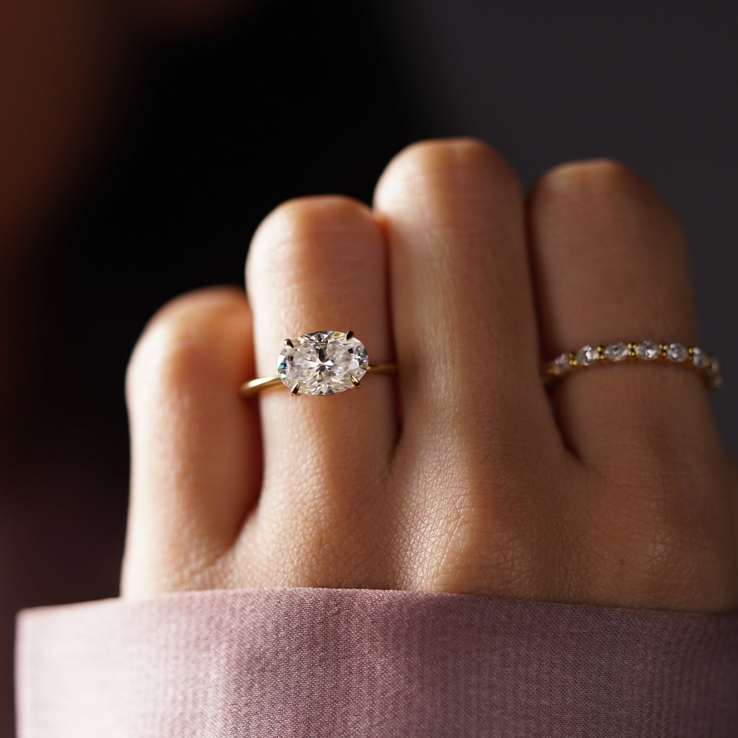 East West Oval Cut Solitaire Lab-Grown Diamond Engagement Ring