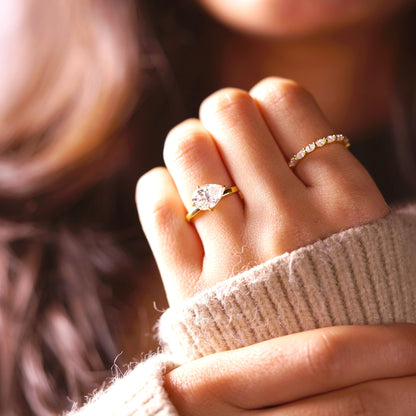 East West Pear Cut Hidden Halo Lab-Grown Diamond Engagement Ring