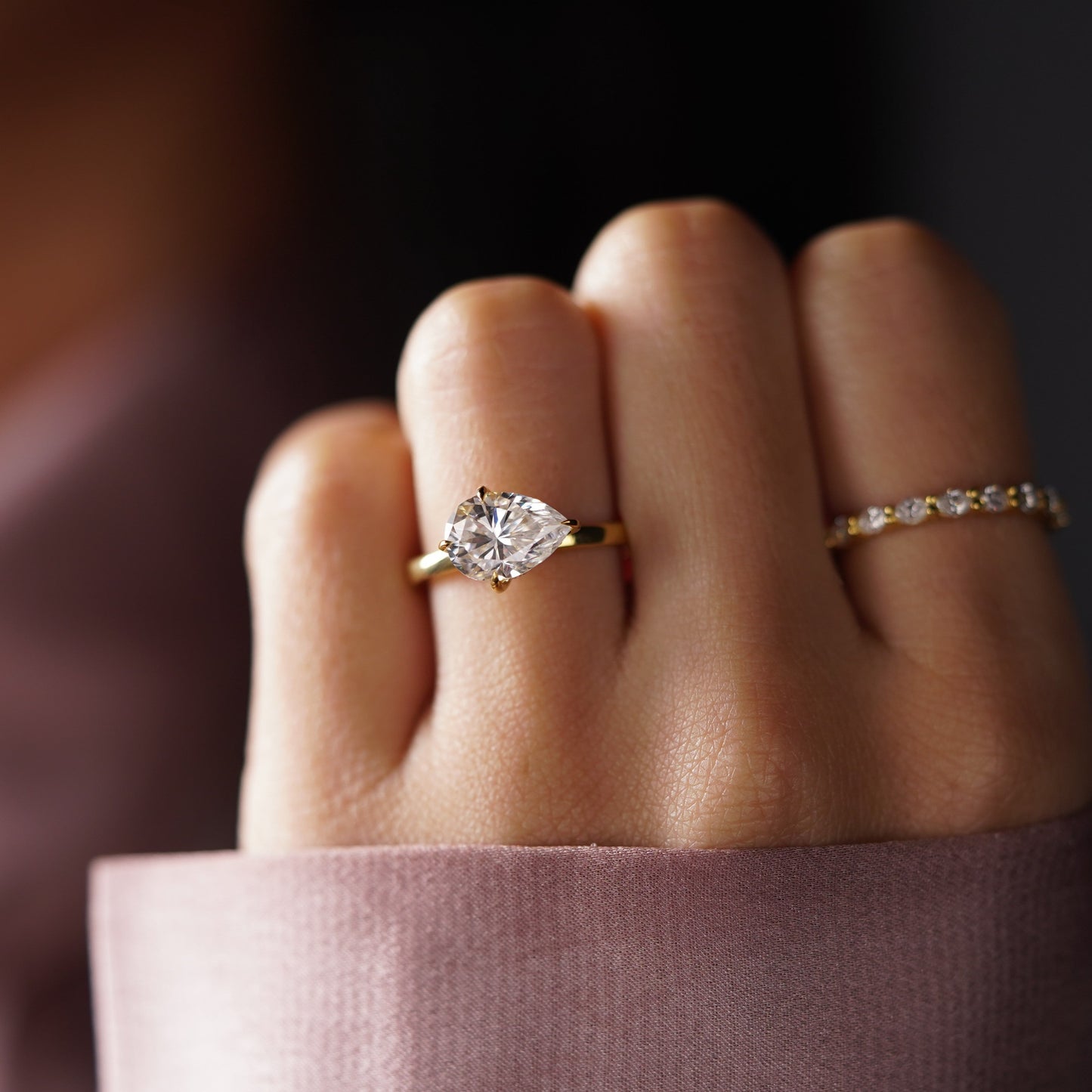 East West Pear Cut Hidden Halo Lab-Grown Diamond Engagement Ring