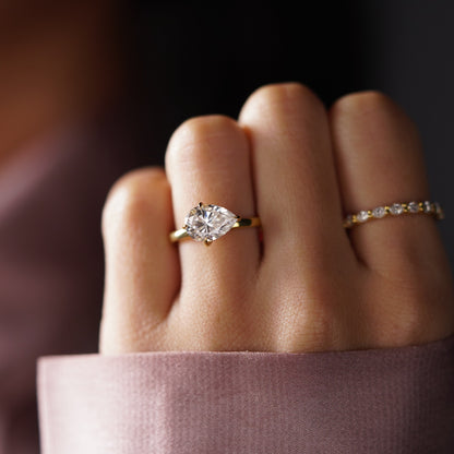 East West Pear Cut Hidden Halo Lab-Grown Diamond Engagement Ring