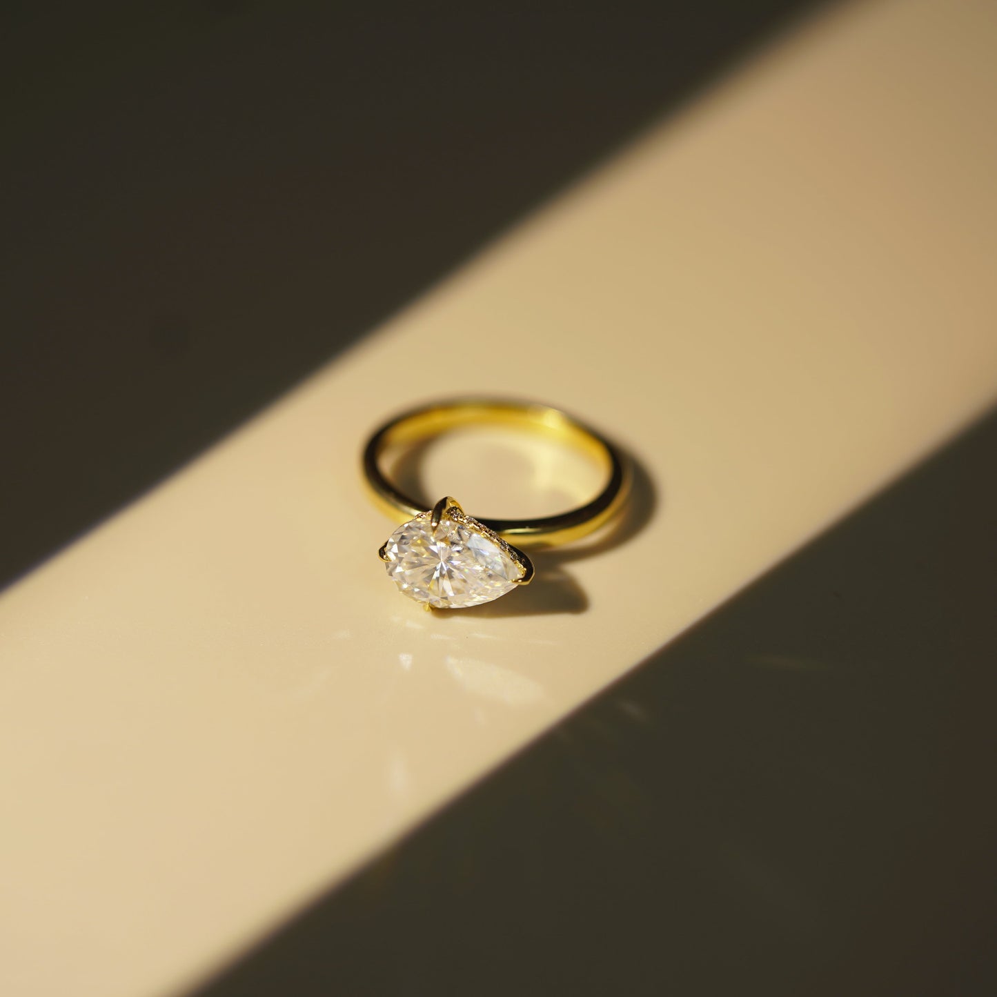 East West Pear Cut Hidden Halo Lab-Grown Diamond Engagement Ring