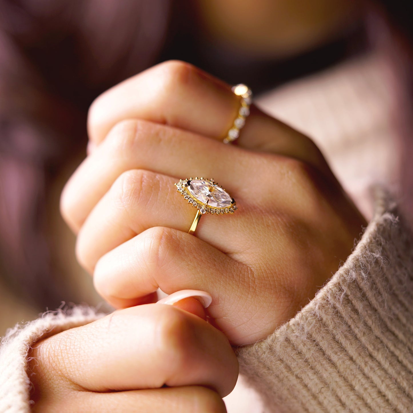 Marquise Cut Halo Lab-Grown Diamond Engagement Ring