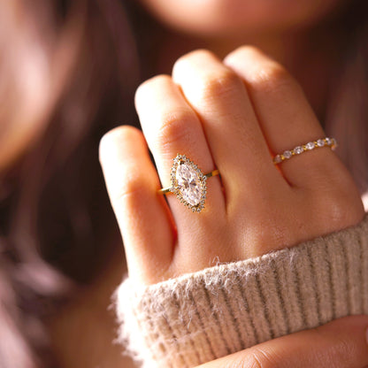 Marquise Cut Halo Lab-Grown Diamond Engagement Ring