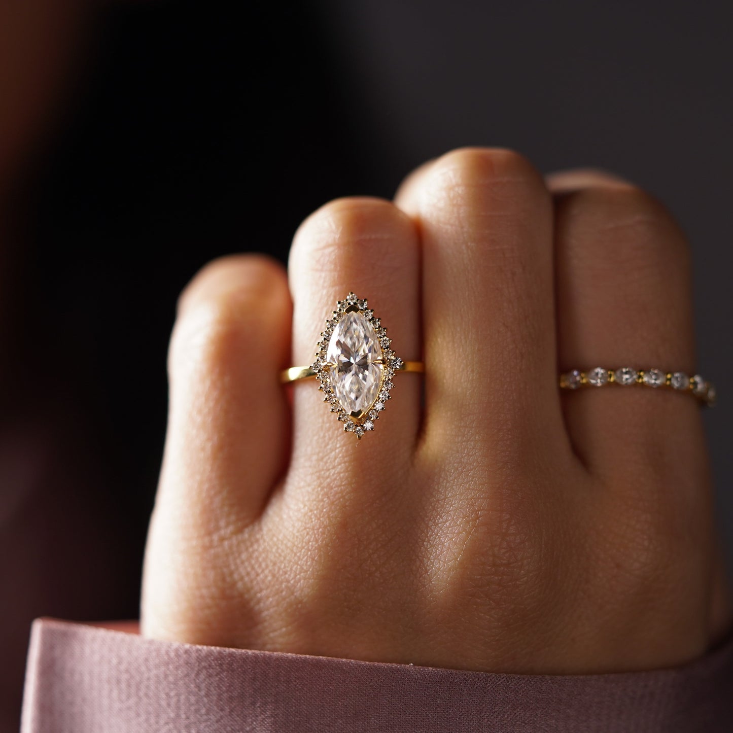 Marquise Cut Halo Lab-Grown Diamond Engagement Ring
