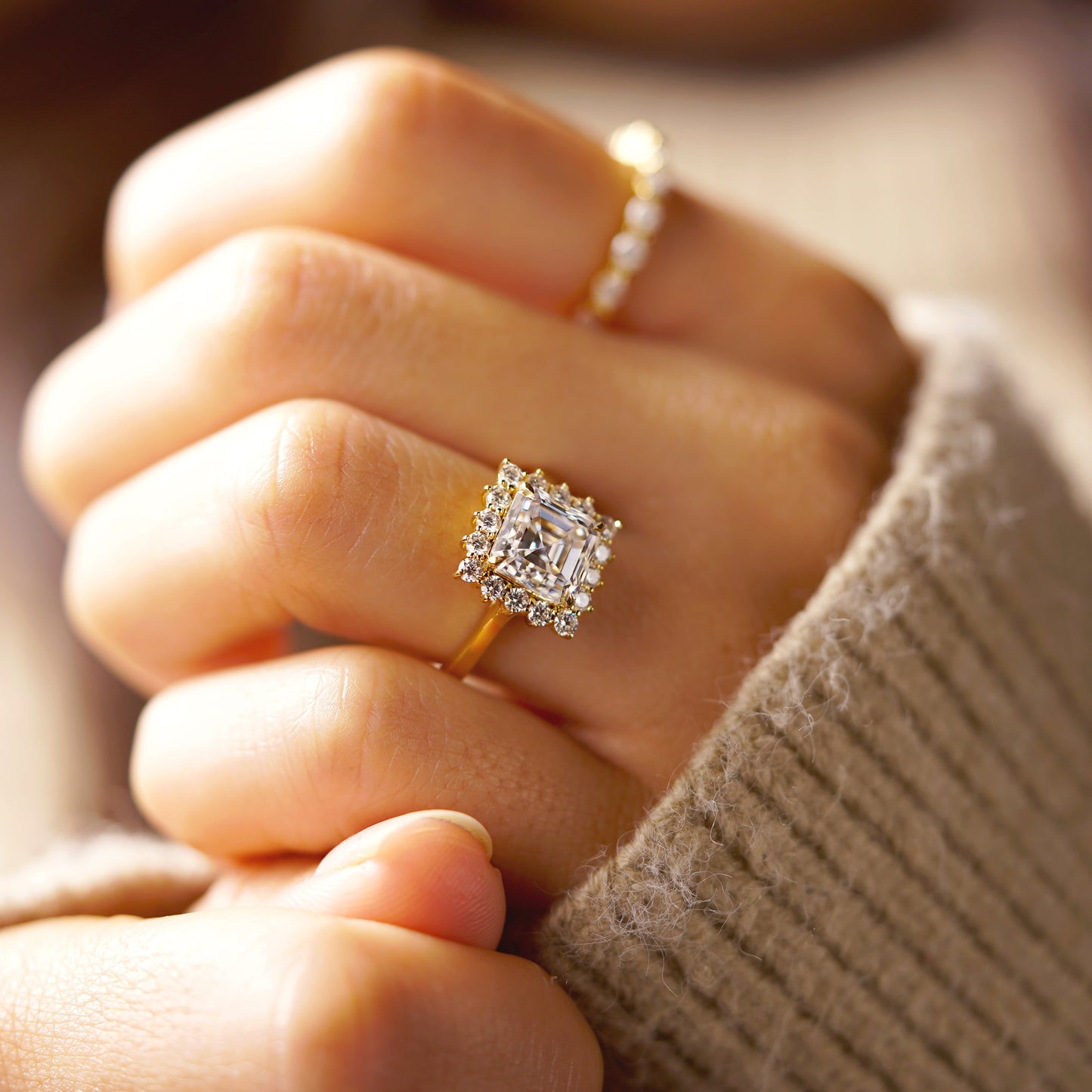 Asscher Cut Halo Lab-Grown Diamond Engagement Ring