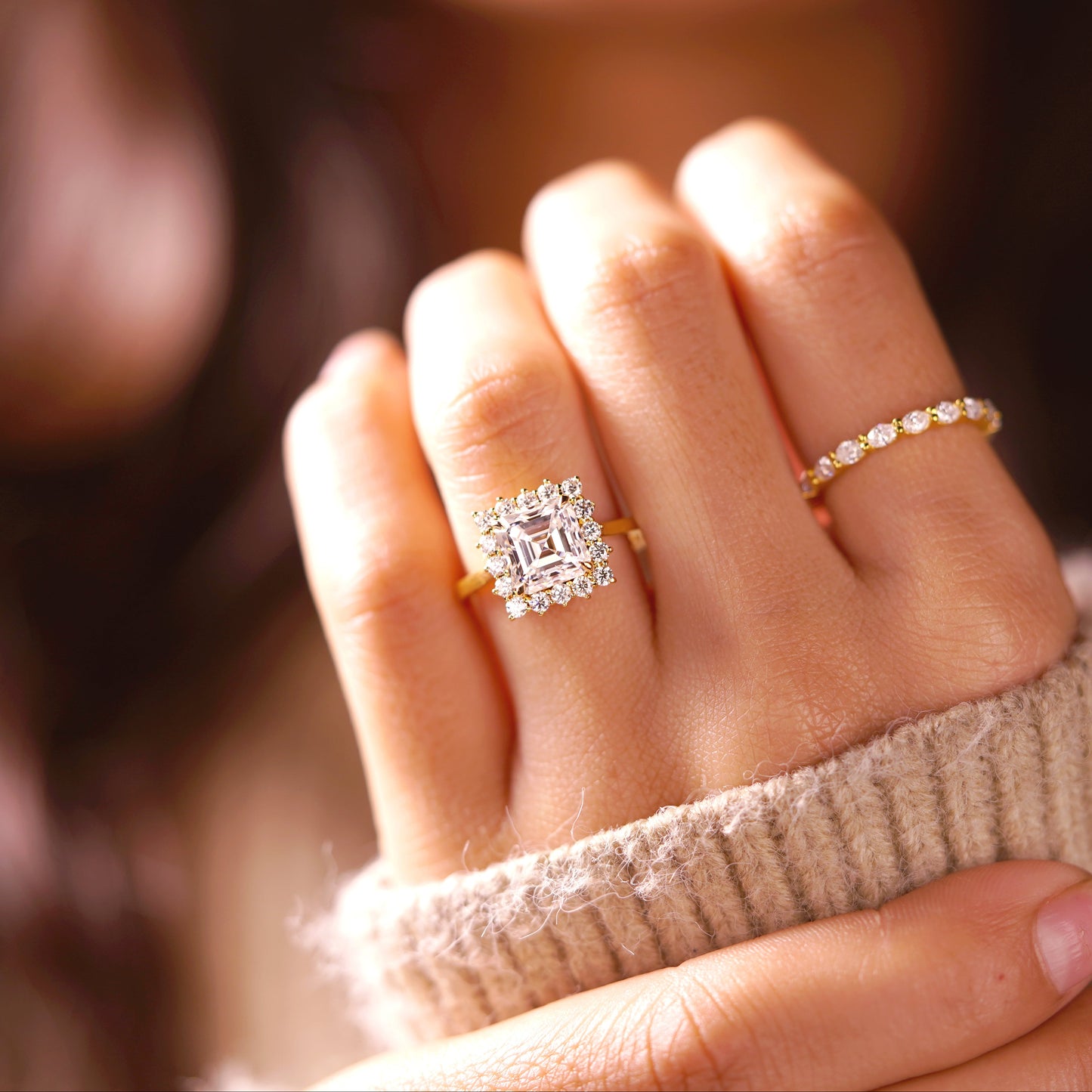 Asscher Cut Halo Lab-Grown Diamond Engagement Ring