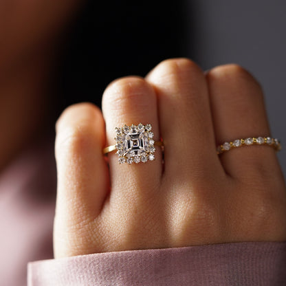 Asscher Cut Halo Lab-Grown Diamond Engagement Ring