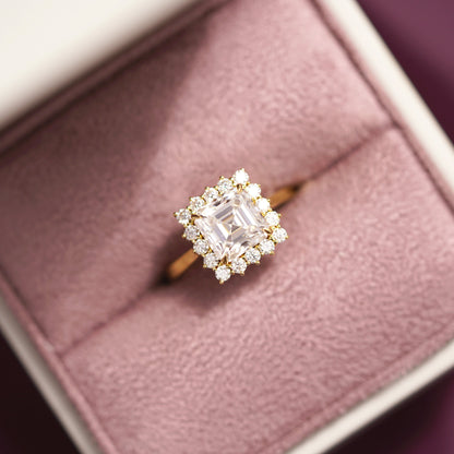 Asscher Cut Halo Lab-Grown Diamond Engagement Ring