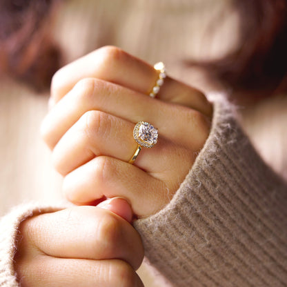 Cushion Cut Halo Lab-Grown Diamond Engagement Ring