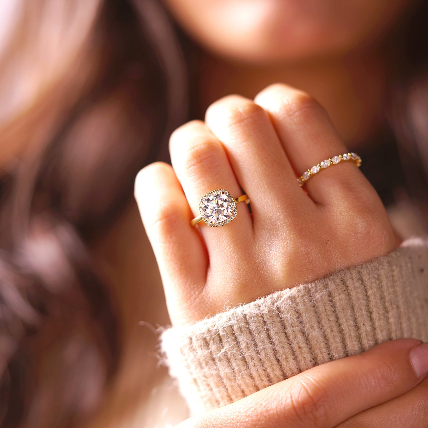 Cushion Cut Halo Lab-Grown Diamond Engagement Ring