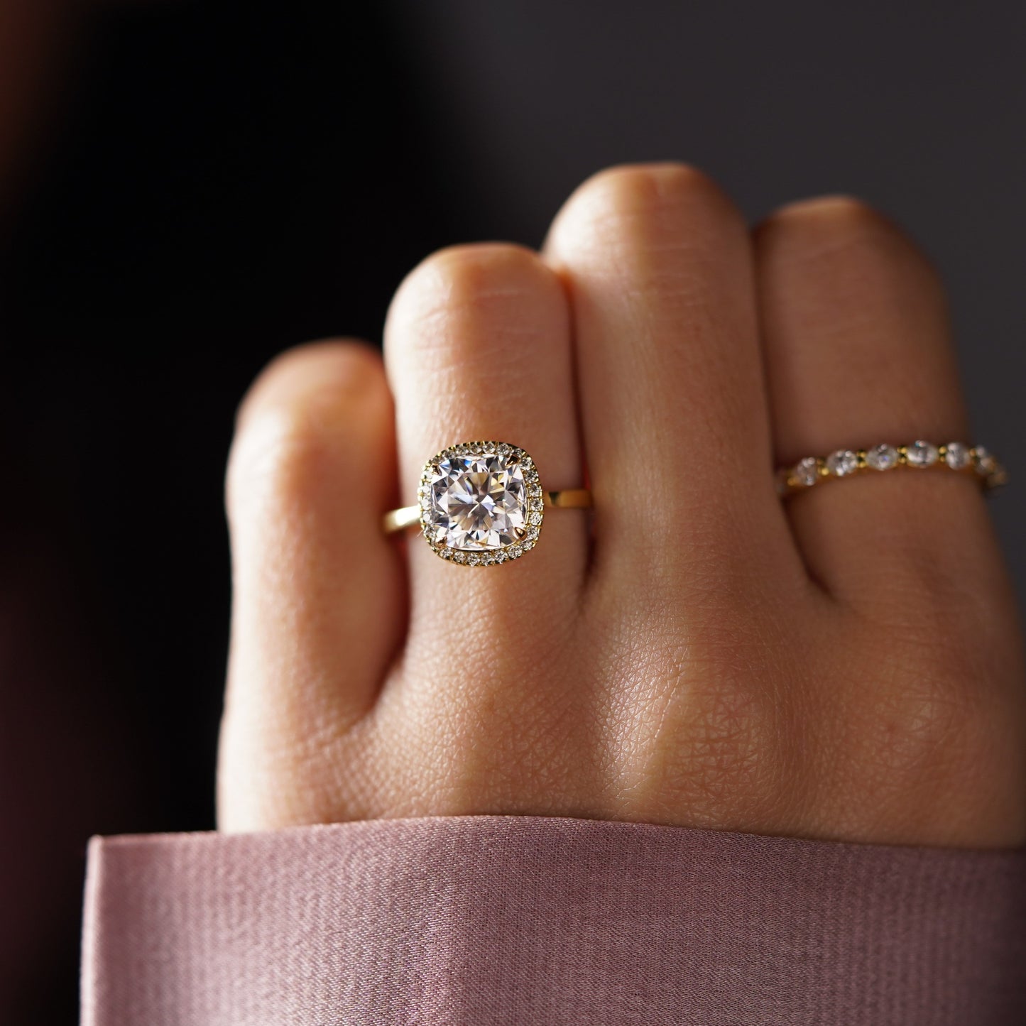 Cushion Cut Halo Lab-Grown Diamond Engagement Ring