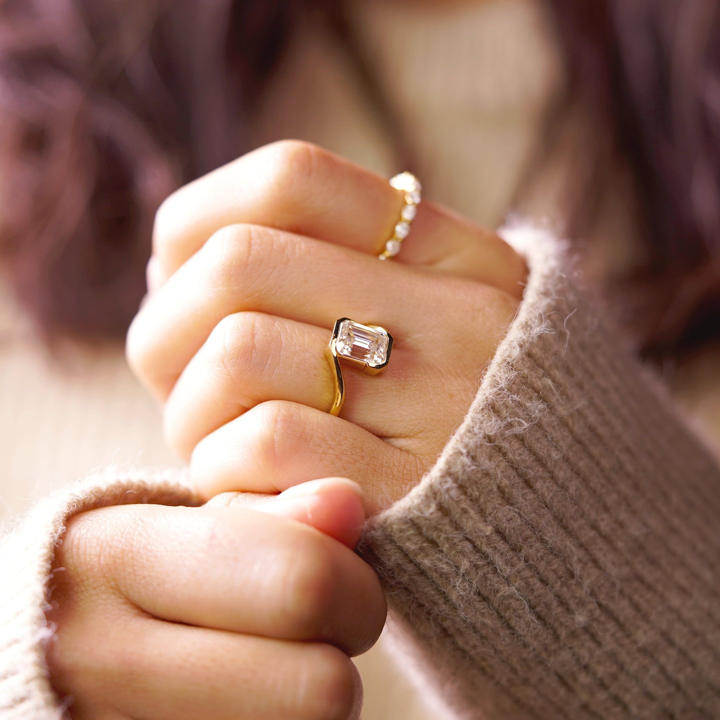 Emerald Cut Swirl Lab-Grown Diamond Engagement Ring