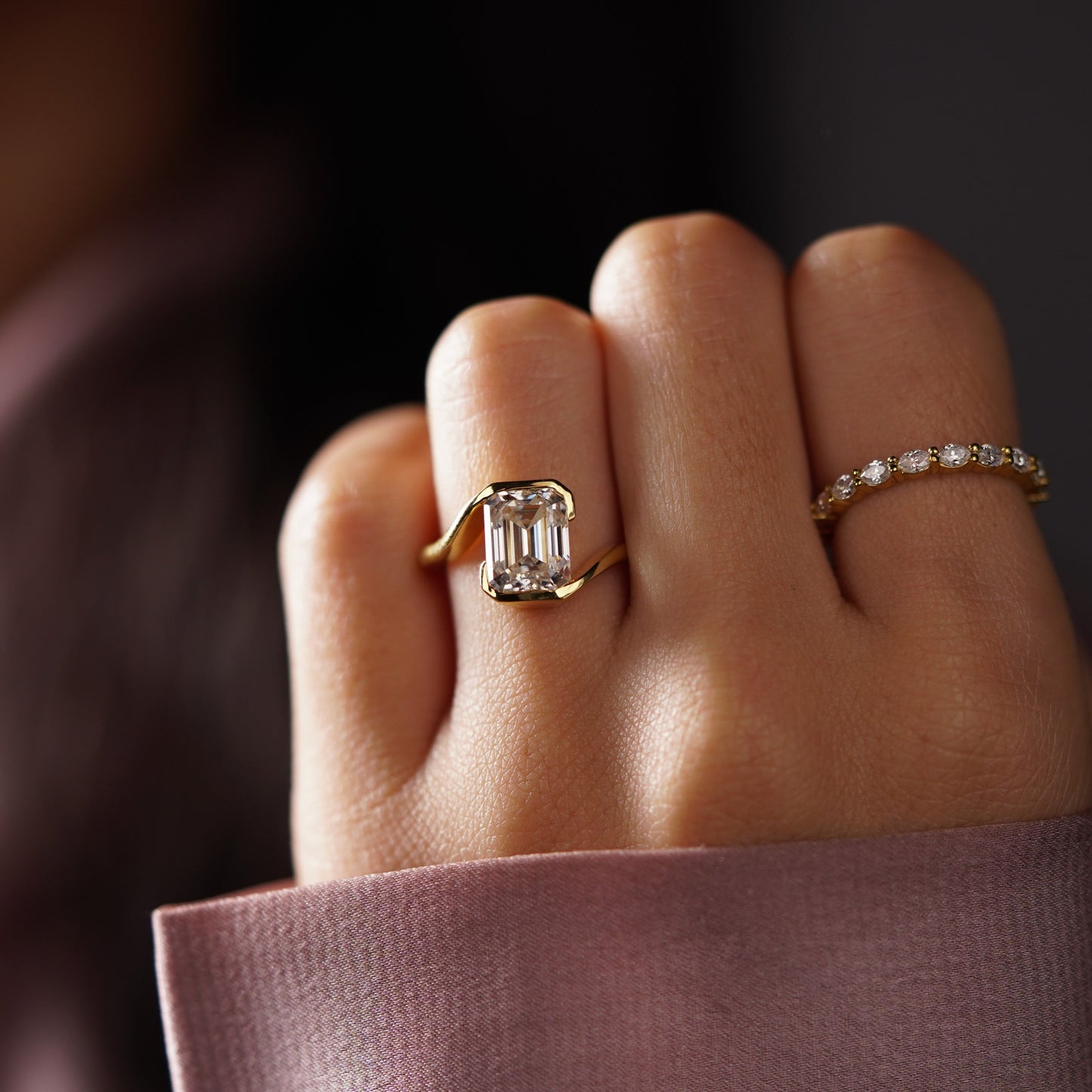 Emerald Cut Swirl Lab-Grown Diamond Engagement Ring