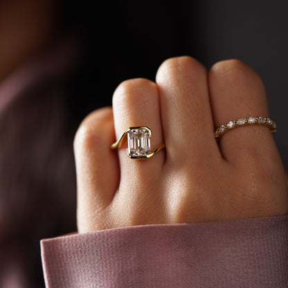 Emerald Cut Swirl Lab-Grown Diamond Engagement Ring
