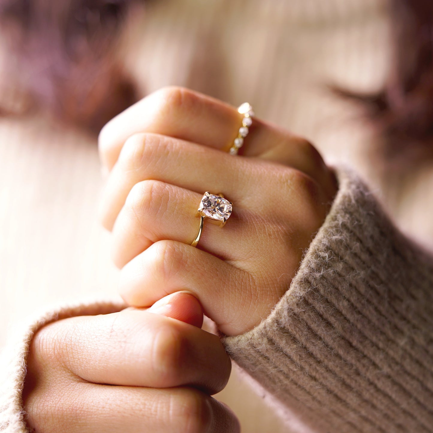 Elongated Cushion Cut Swirl Lab-Grown Diamond Engagement Ring