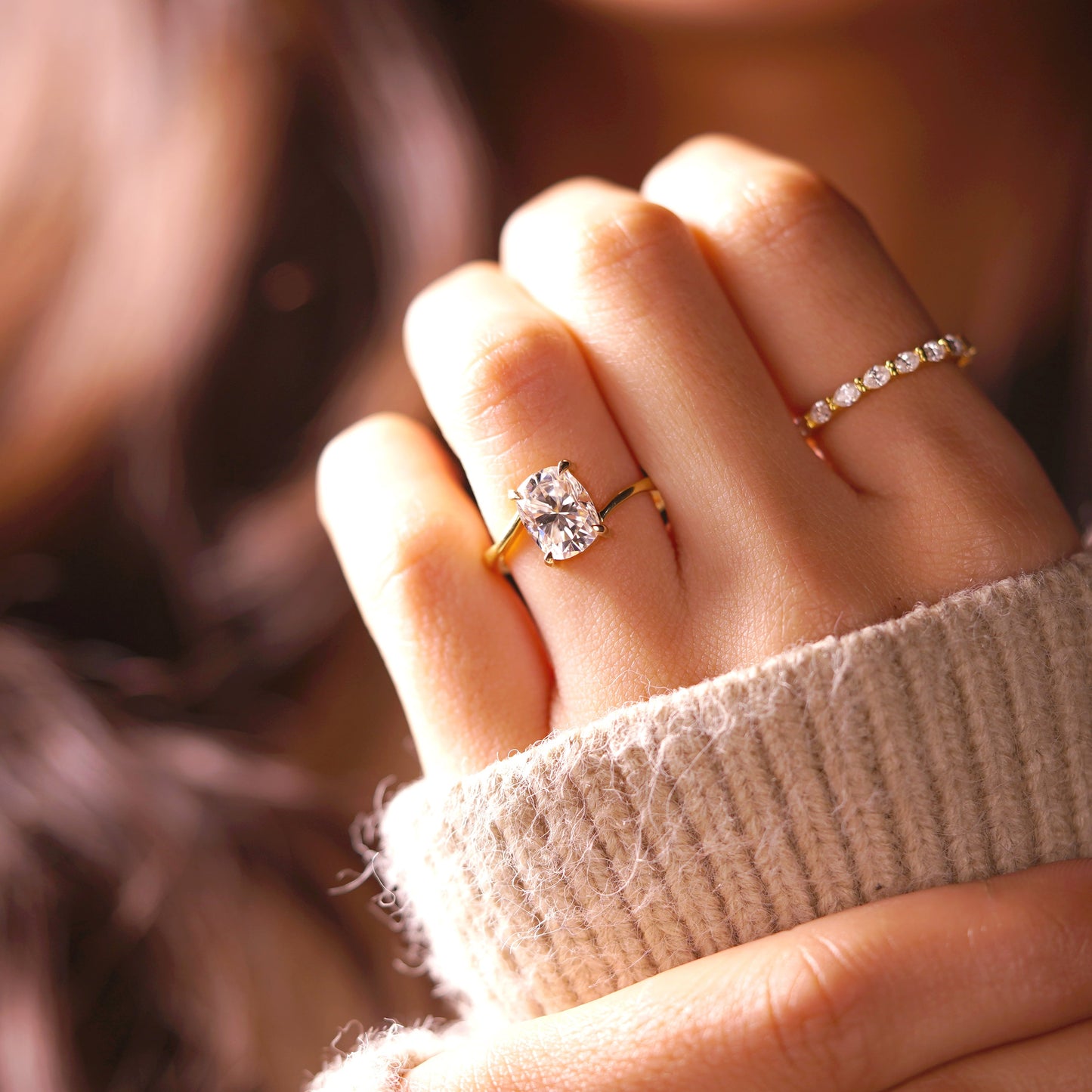 Elongated Cushion Cut Swirl Lab-Grown Diamond Engagement Ring