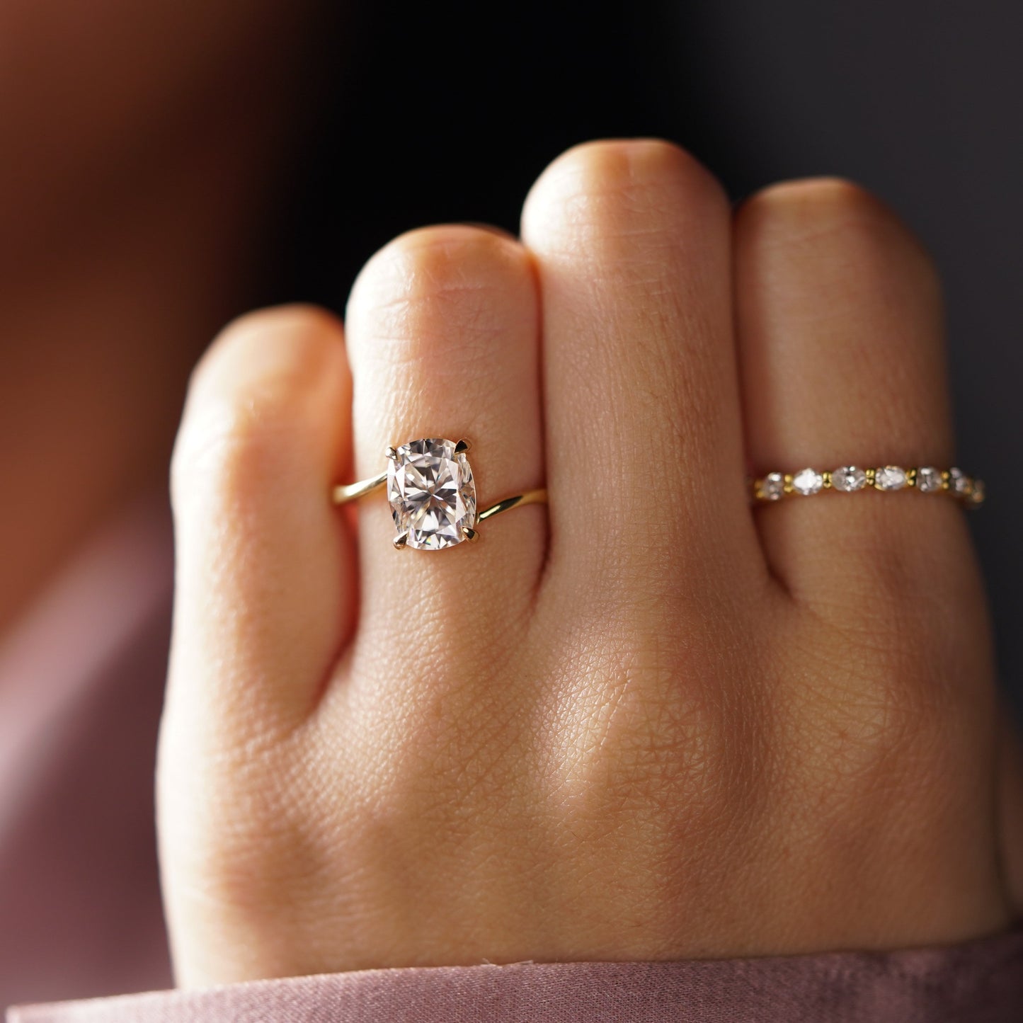 Elongated Cushion Cut Swirl Lab-Grown Diamond Engagement Ring