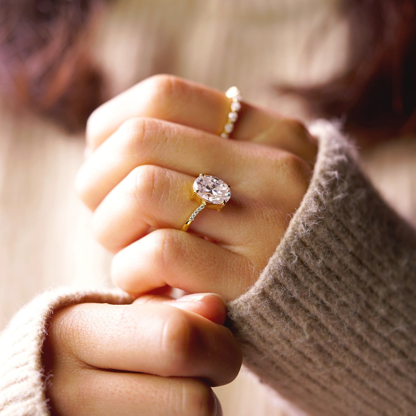 Oval Cut V Shaped Pave Lab-Grown Diamond Engagement Ring