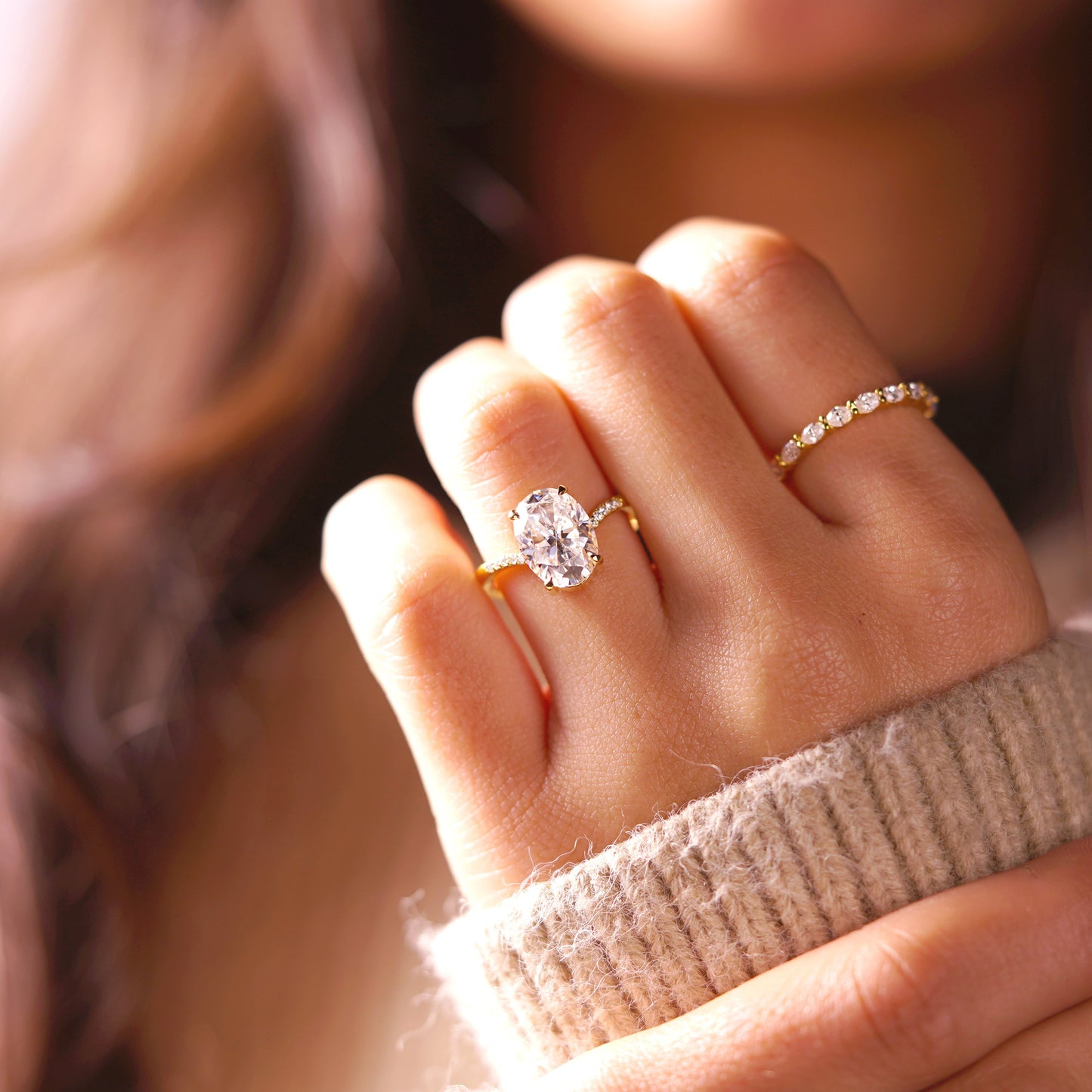 Oval Cut V Shaped Pave Lab-Grown Diamond Engagement Ring