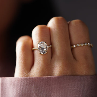 Oval Cut V Shaped Pave Lab-Grown Diamond Engagement Ring