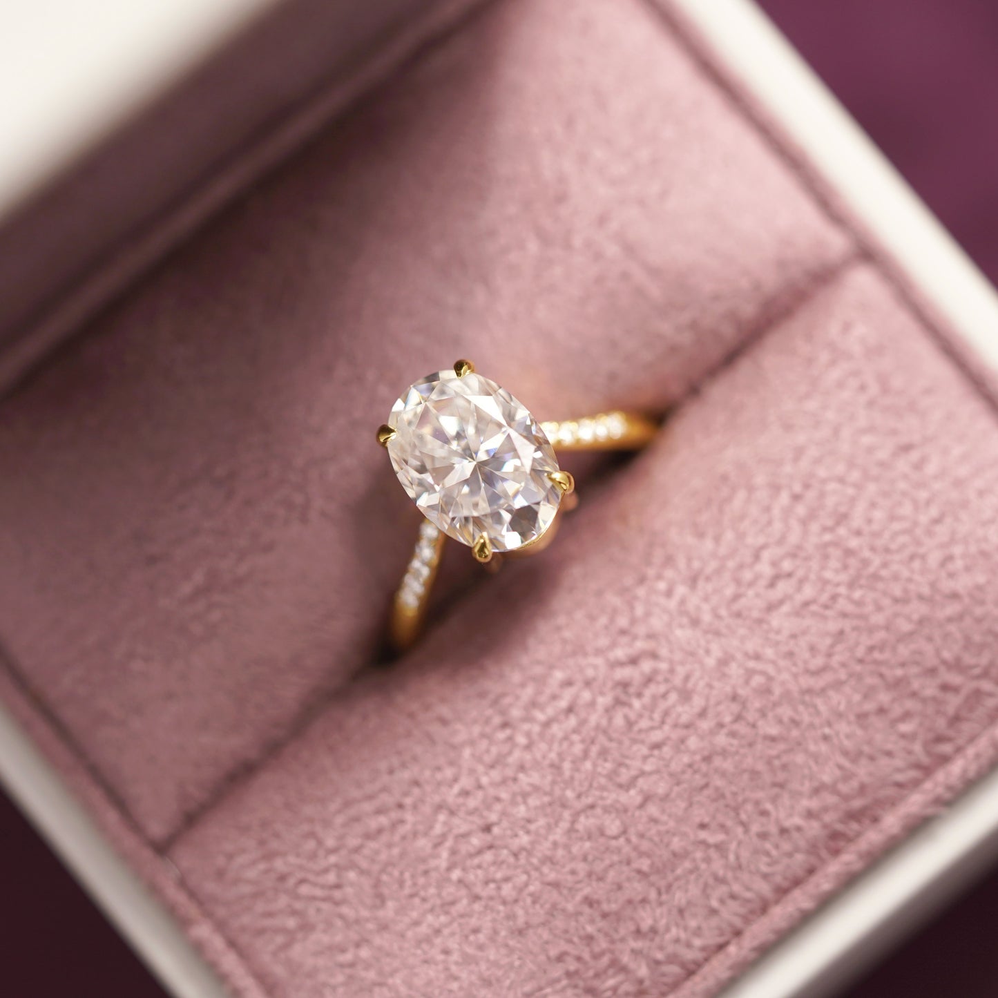 Oval Cut V Shaped Pave Lab-Grown Diamond Engagement Ring