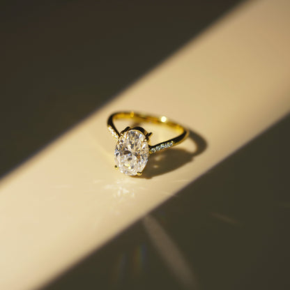 Oval Cut V Shaped Pave Lab-Grown Diamond Engagement Ring